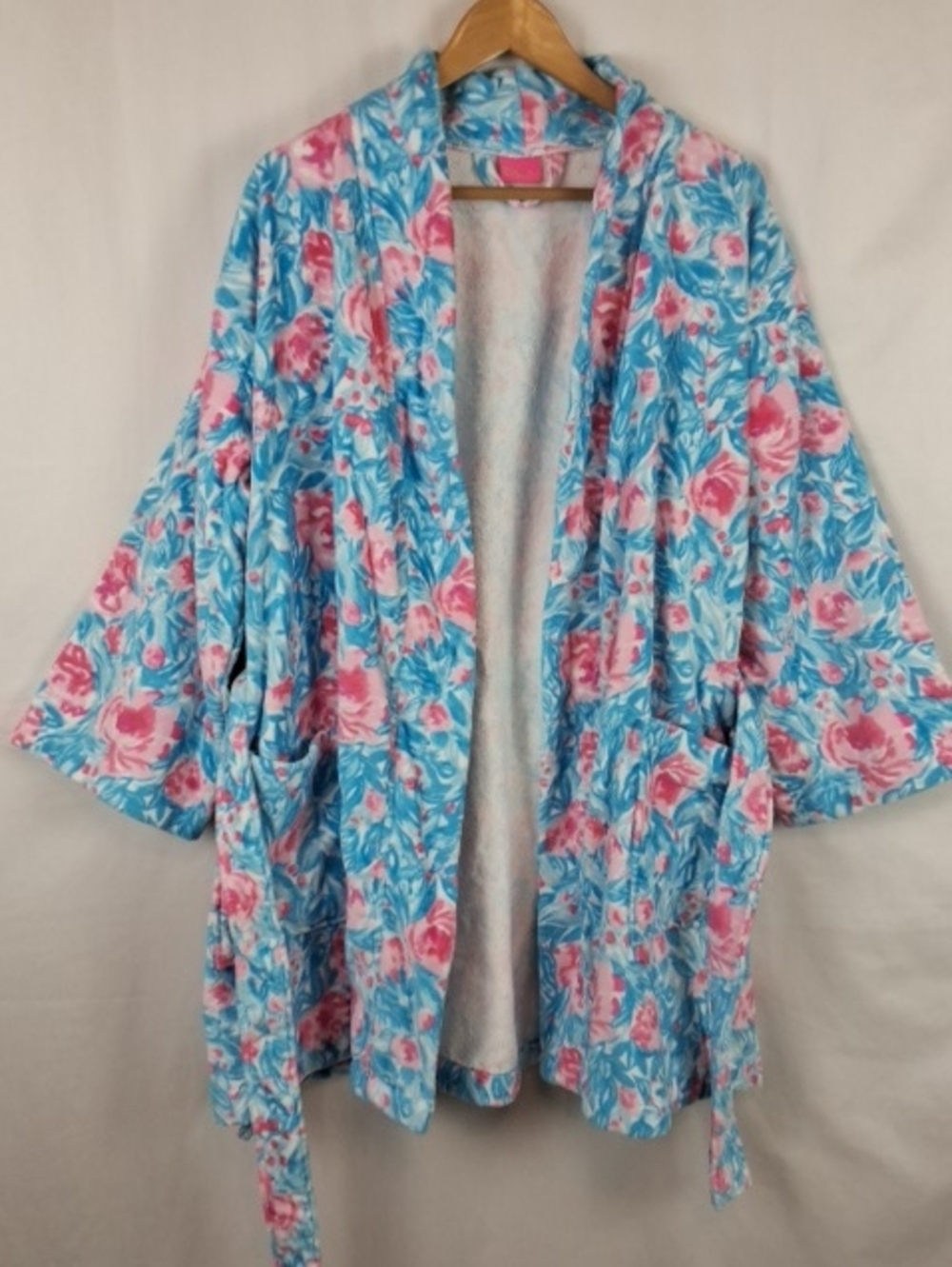 Lilly Pulitzer Blue & Pink Floral Robe One Size 100% Cotton